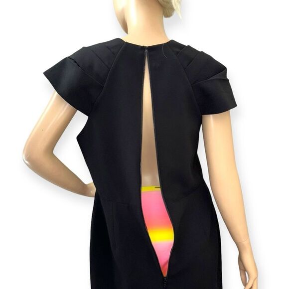 ALICE + OLIVIA Kiro Pleated Shoulder Sheath Dress in Black Size 14 - Picture 13 of 16